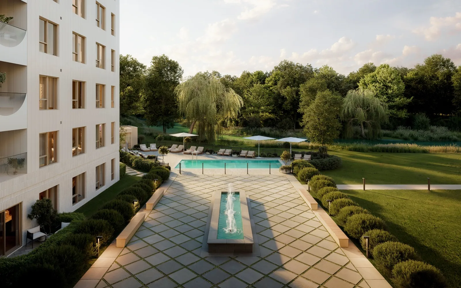 Piscine et jardins du projet Riviera